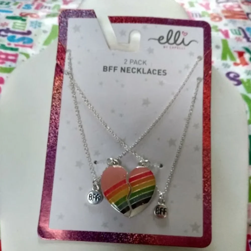 ELLI By CAPELLI 2pc BFF Best Friends Rainbow Heart Girls Necklace Set**NEW!
